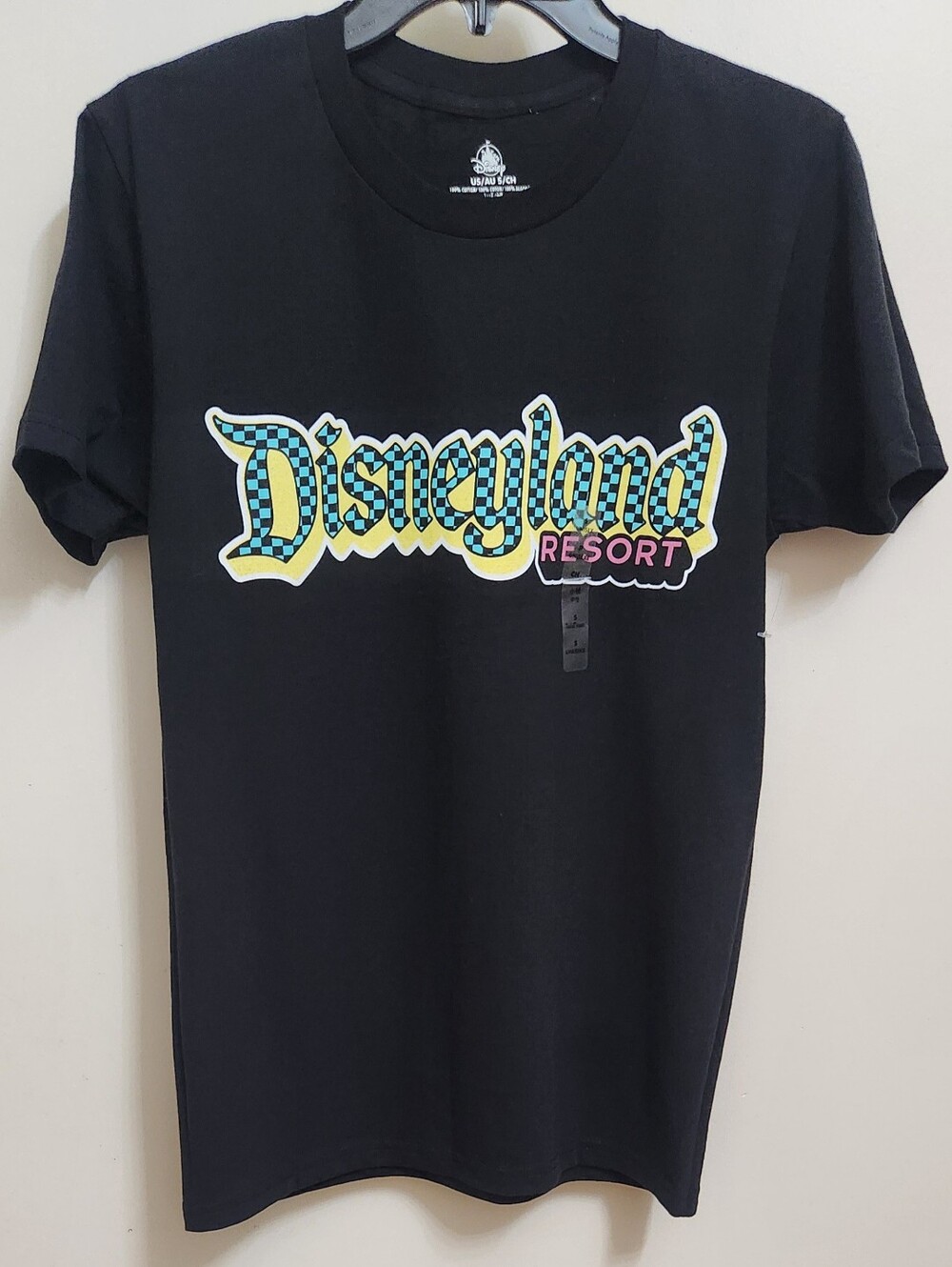 **NEW** Disneyland Resort S Small Black Colorful Checkered Logo T-Shirt Tee Top